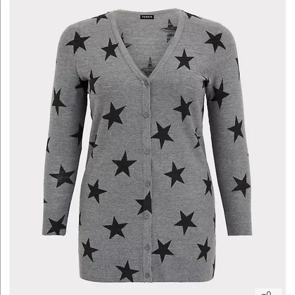 Torrid Dark Grey & Black Star Textured Slub Boyfriend Cardigan sz 2